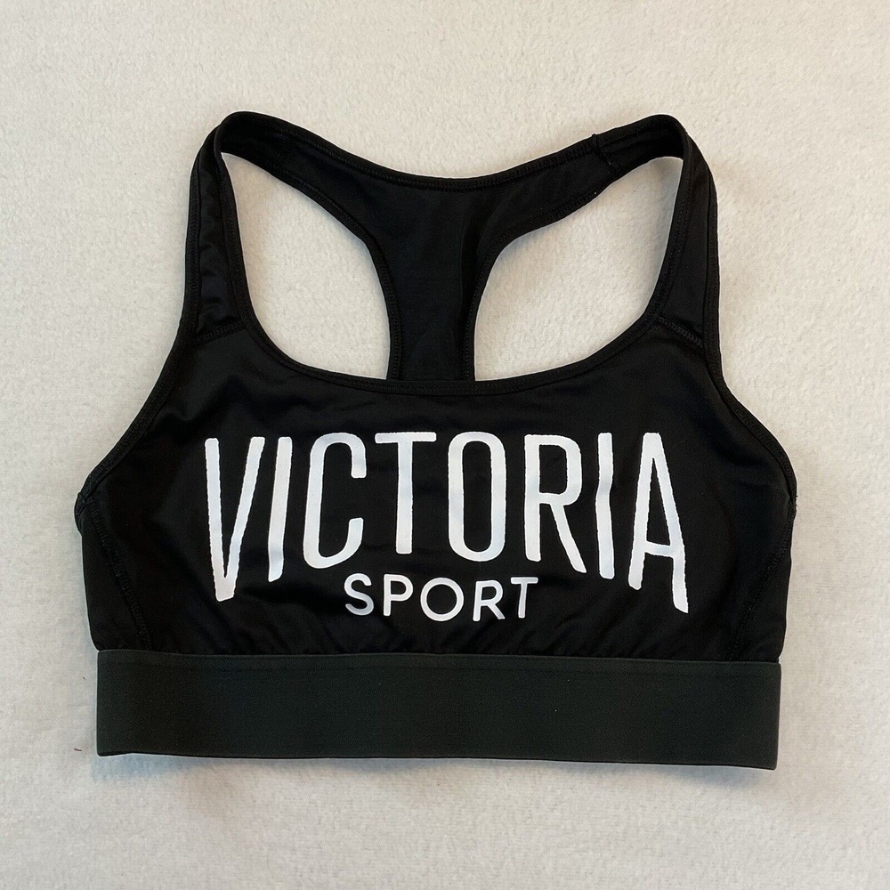 Victoria's Secret Sports Bra Women Small Black‎ Racerback Sport Athletic Logo